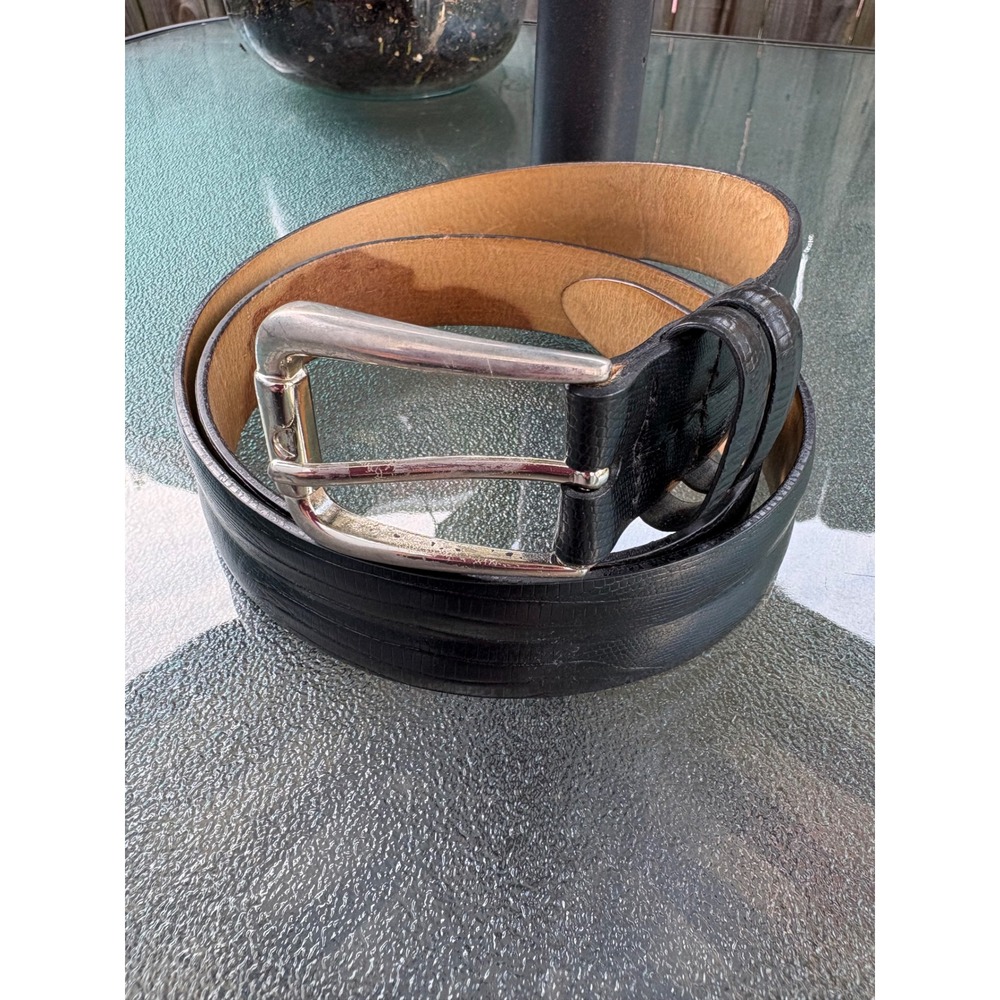 Villagio Leathergoods Mens‎ Black Leather Belt Size 36 Silver Buckle Style 201